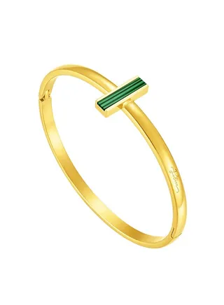 Police Tube Gold Plated Ladies Bangle With Malachite 60x50MM - PEJLG0004004 