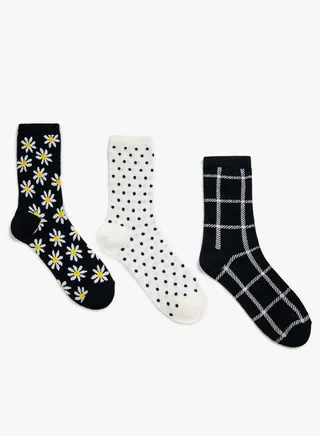 Printed Striped Detail Socks Set