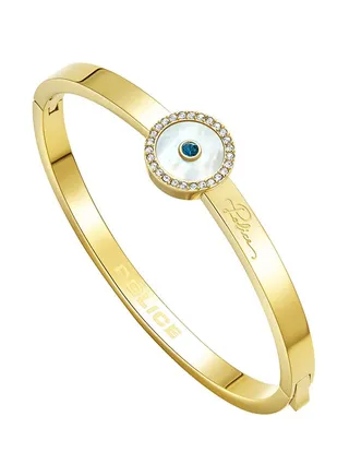 Police Fulgurant Yellow Gold Plated Stainless Steel Ladies Bangle With Mother-Of-Pearl Inlay & Crystal - PEJLG0001801 