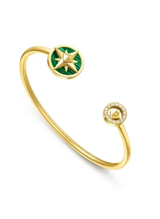 Police Lucky Star Yellow Gold Plated Stainless Steel Ladies Bangle With Malachite Inlay & Crystal - PEJLG0002001 