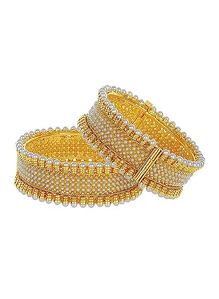 14K Gold Plated Faux Pearl Beaded Alloy Bangle 