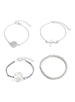 4-Piece Heartbeat And Map Designed Bracelet Set 
