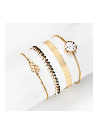 4-Piece Wheat Spike Hexagonal Marble Bracelets Set 