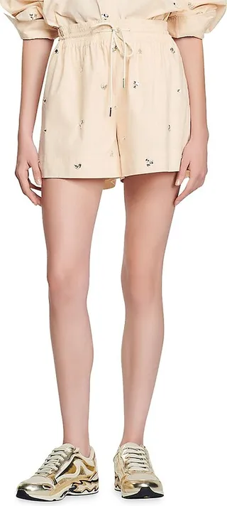 Hand-Embroidered Embellished Shorts