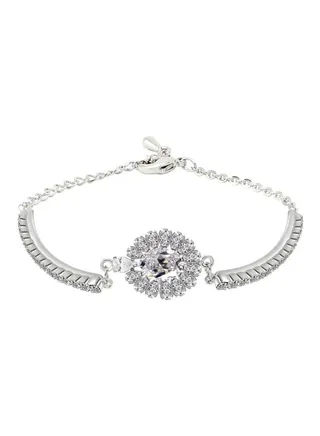 18 Karat White Gold Plated Diamond And Crystal Studded Charm Bracelet 