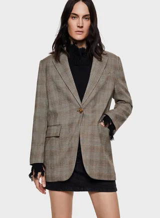 Checked Pocket Detail Tailored Blazer 