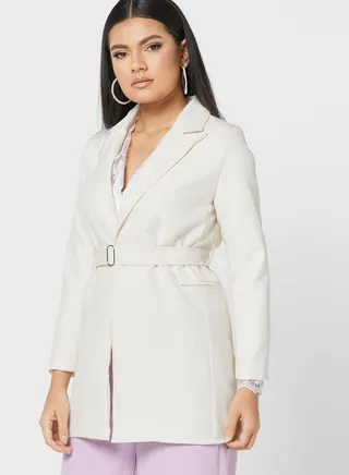 Longline Blazer With Tie Waist Detail 