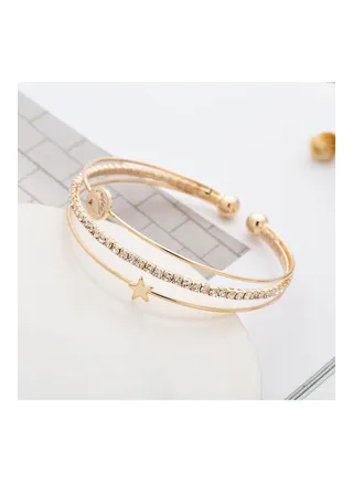 Women's Creative Micro-Set With Rhinestone Moon Star Stretch Bracelet 
