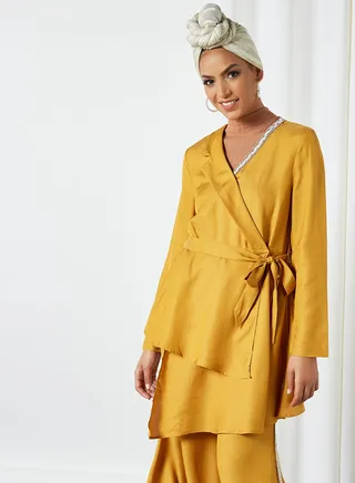 Asymmetrical Embellished Blazer Mustard 
