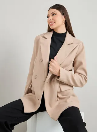 Regular Fit Double Breasted Long Line Blazer 