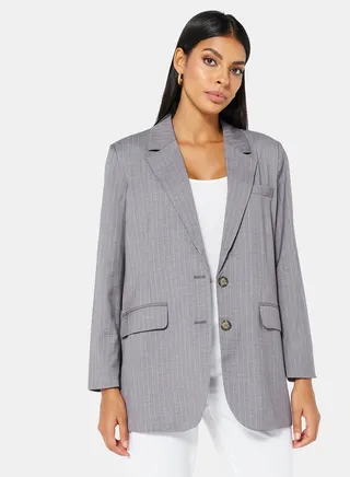 Oversized Striped Blazer Grey 