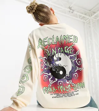 Reclaimed Vintage yin yang long sleeve t-shirt in ecru