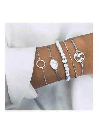 5-Piece Stone Bead Fashion Bracelets 