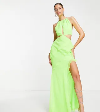 ASOS DESIGN Tall halter bias ruffle maxi dress in bright green