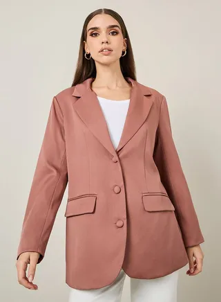 Oversized Longline Double Breasted Twill Blazer 