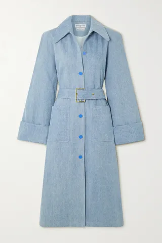 Rowen Rose - Belted Denim Trench Coat - Blue