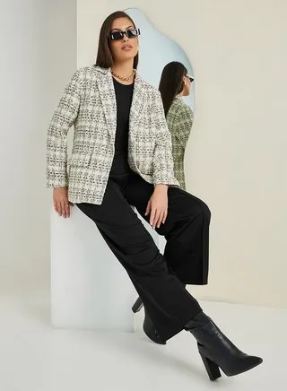 Regular Fit Single Breasted Tweed Blazer With Pockets 