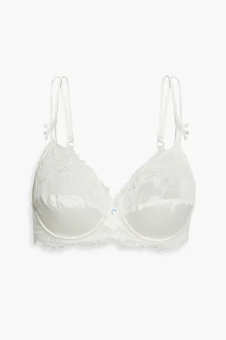 Embroidered lace-trimmed stretch-tulle and satin balconette bra