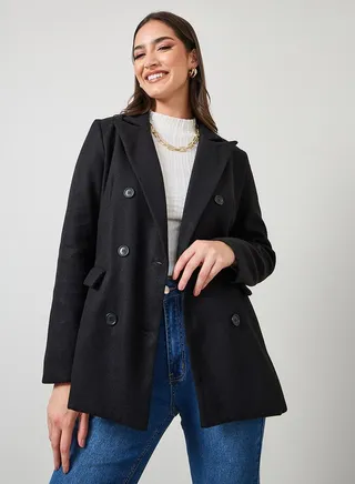 Regular Fit Double Breasted Wool Like Blazer 