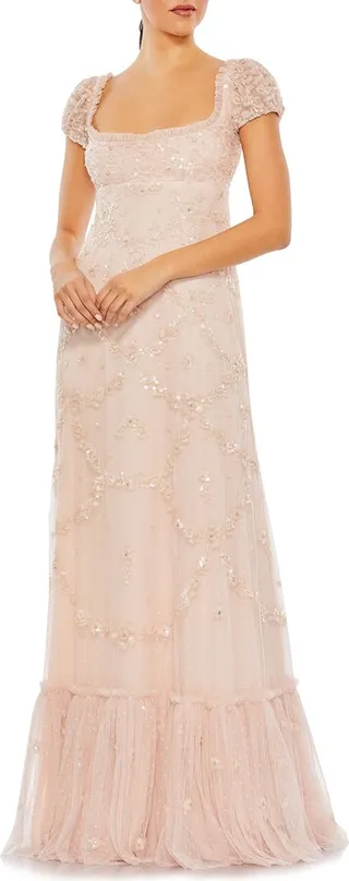 Puff Sleeve Sequin Gown