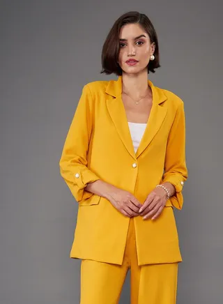 Notch Collar Single Button Longline Blazer 