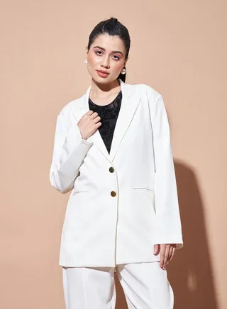 Notch Collar Longline Blazer with Patch Pocket 