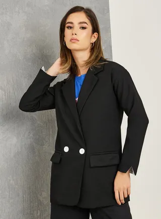 Sleeve Cuff Contrast Pocket Detail Blazer 