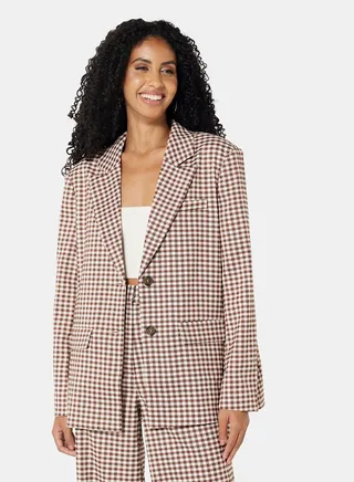 Checked Oversized Blazer Brown 