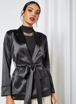 Tie-Up Waist Blazer Black 