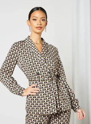 All-Over Print Blazer Brown 