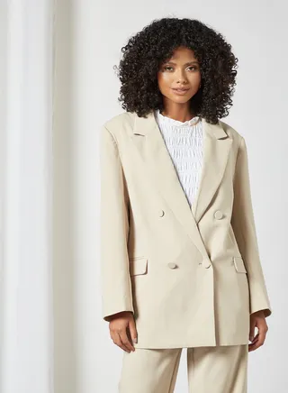 Oversized Double-Breasted Blazer Beige 