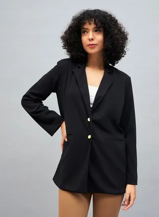 Regular Fit Notch Lapel Blazer with Button Closure 