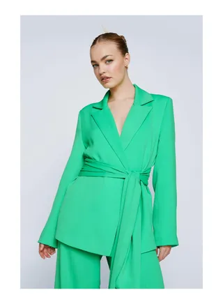 Satin Crepe Belted Drape Blazer 