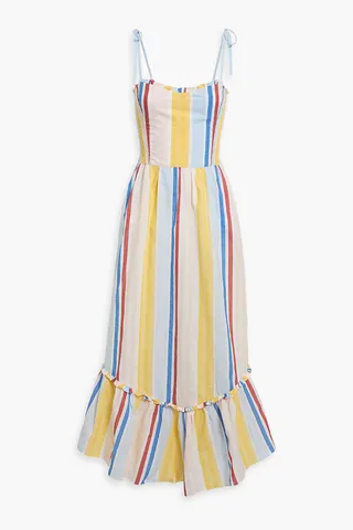 Jima ruffle-trimmed striped cotton-voile midi dress