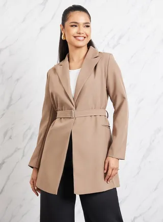 Oversized Solid Belted Blazer 