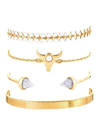 4-Piece Fashionable Zodiac Bull Head Design Bracelet 