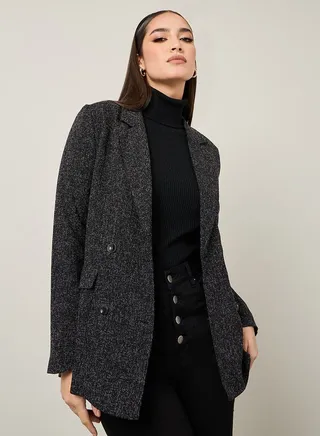 Regular Fit Double Breasted Tweed Blazer 