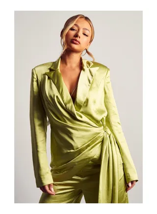 Satin Wrap Drape Detail Blazer 