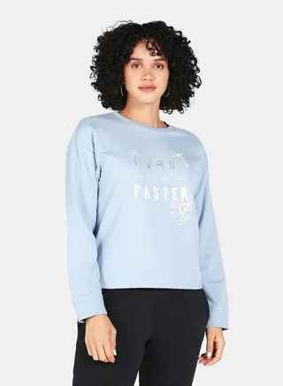 Casual Graphic Printed Crew Neck Regular Fit Sweatshirt Blue Fog 