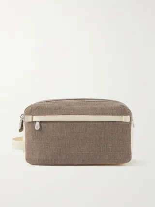 Leather-Trimmed Cotton-Canvas Wash Bag