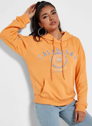 Slogan Hoodie With Glitter Print