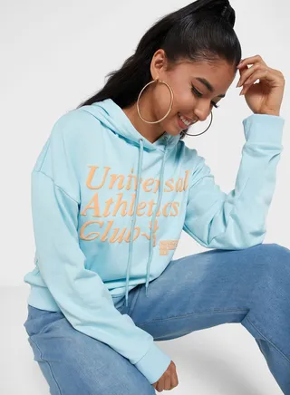 Slogan Hoodie With Puff Print 