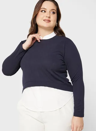 Two Tone Curved Hem Sweatshirt 