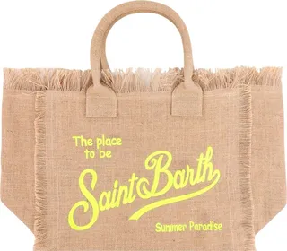 Jute handbag with embroidered logo on the front