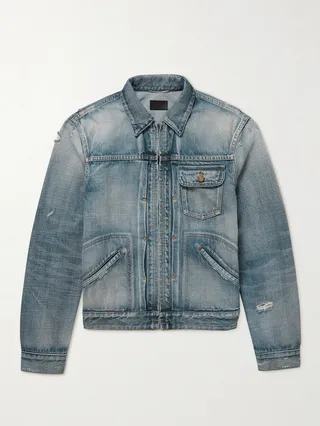 Distressed Pleated Denim Jacket