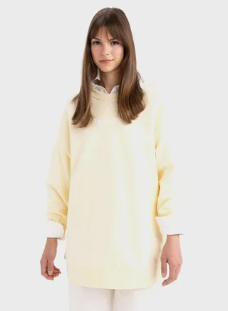 Regular Fit Thick Sweatshirt Fabric Crew Neck Puff 