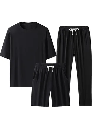 New Men's Short Sleeved Sports Suit Three Piece Set 