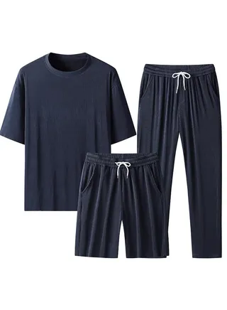 New Men's Short Sleeved Sports Suit Three Piece Set 
