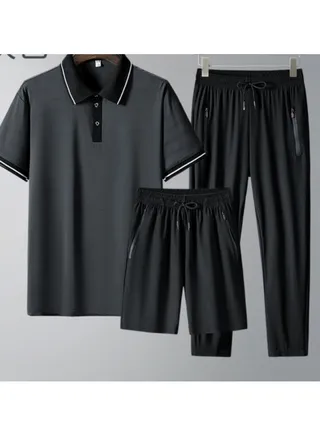 Summer Ice Silk Polo Shirt Set 