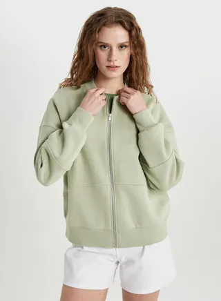Oversize Fit Bomber Collar Thick Sweatshirt Fabric 